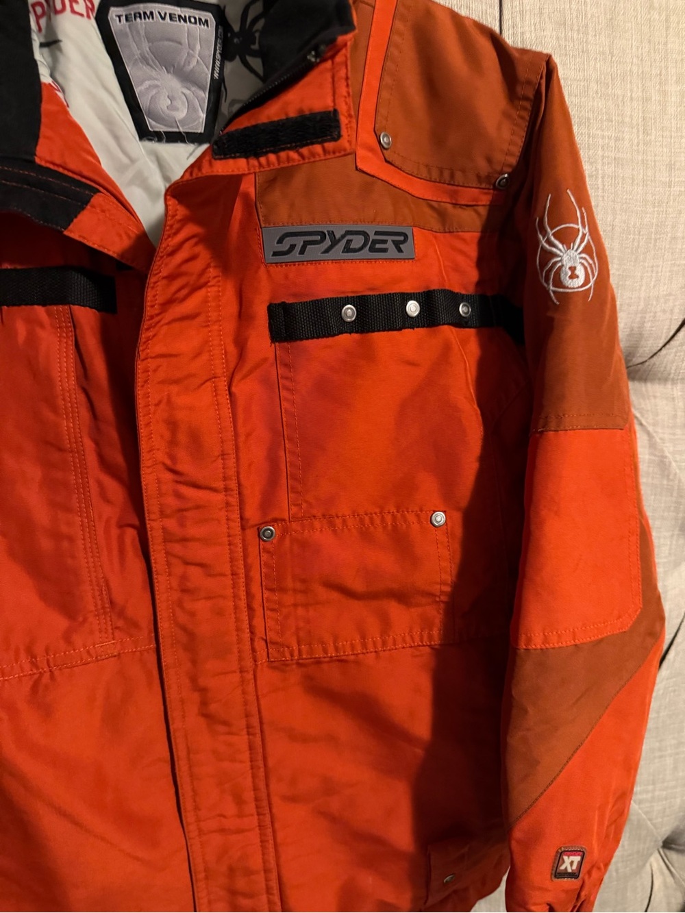 Spyder Kids Orange Puffer Jacket with Spider Logo